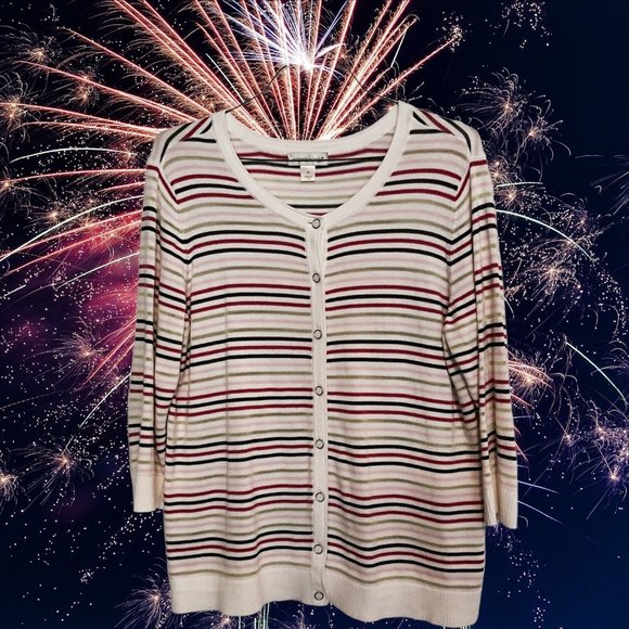 Women's 3/4 Sleeve White Cardigian Sweater, Christopher & Banks, Size XL - Picture 10 of 11